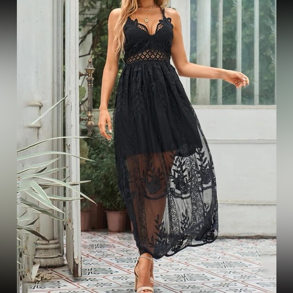 Dresses Boho Black Lace Cami Maxi Dress Poshmark